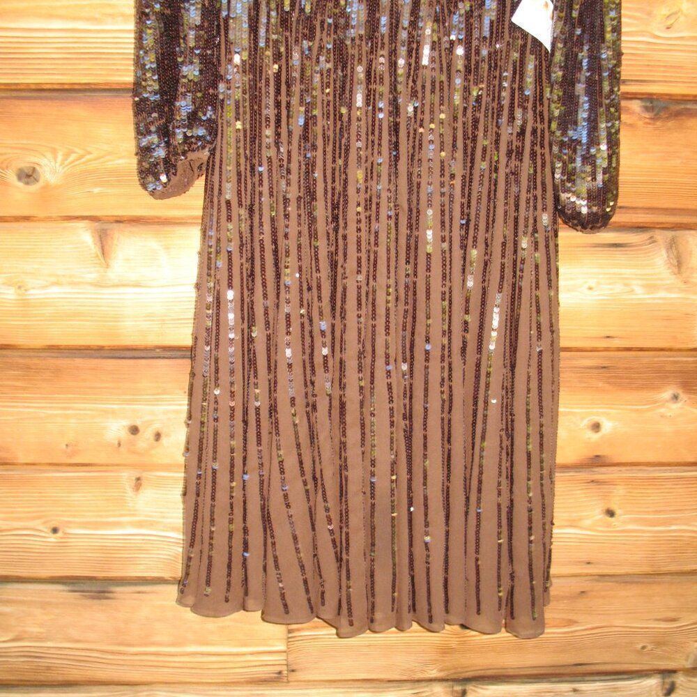 NWT Mac Duggal LONG SLEEVE TEA LENGTH DRESS Brown Size 16 93642 - Picture 9 of 14